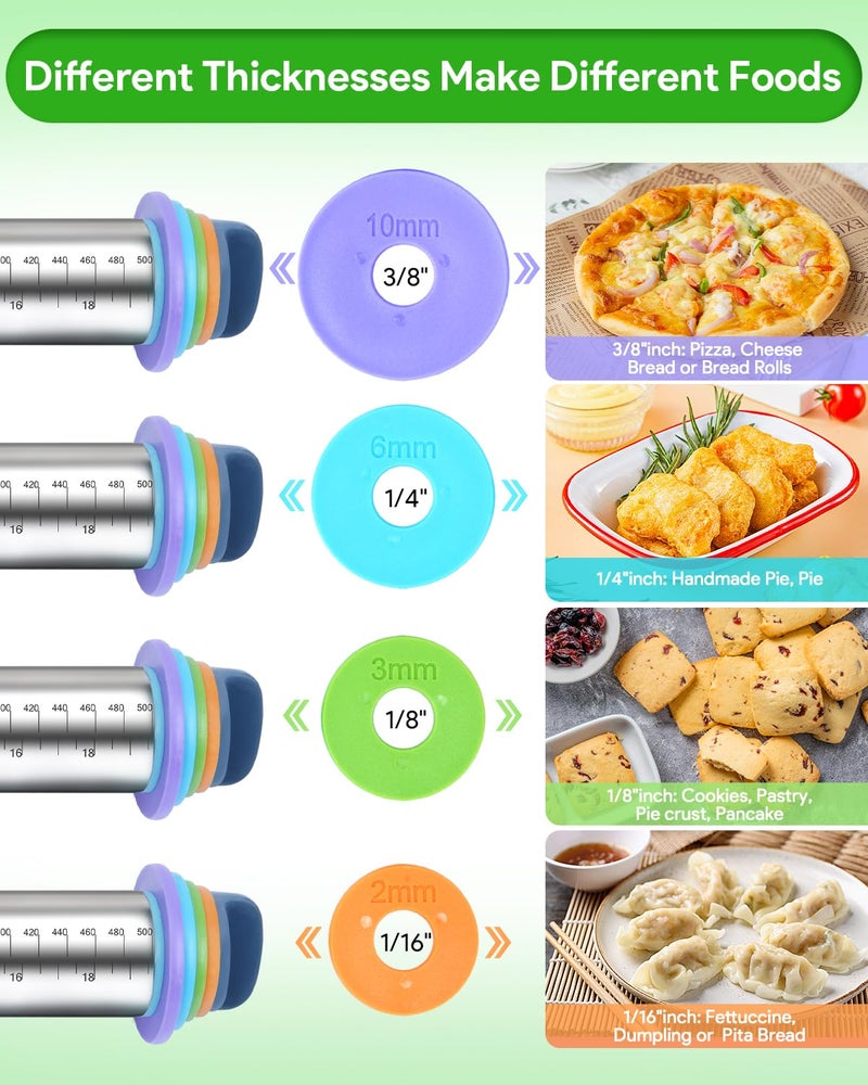 PROKITCHEN Adjustable Rolling Pin with Thickness Rings for Baking, Adjustable Stainless Steel Designs Dough Roller Pins for Cookie Decorating & Dough Pizza Pie Adjustable Long Rolling Pin 23.6 Inch - Image 4